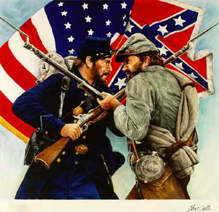 Soldados representando Norte e Sul na Guerra Civil Norte-Americana